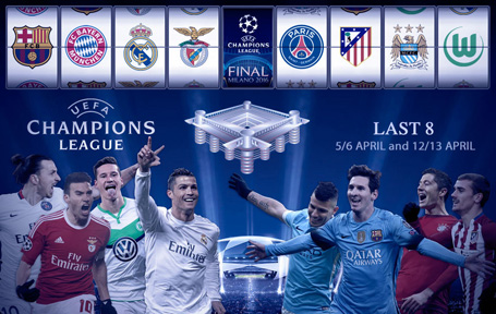 8 đội bóng lọt vào vòng tứ kết Champions League.